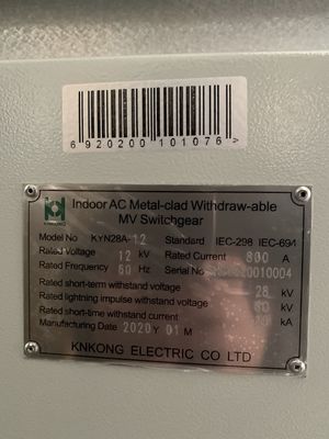 KYN28A-12 Lv Switch Panel Rozdzielnica wysuwna 6KV